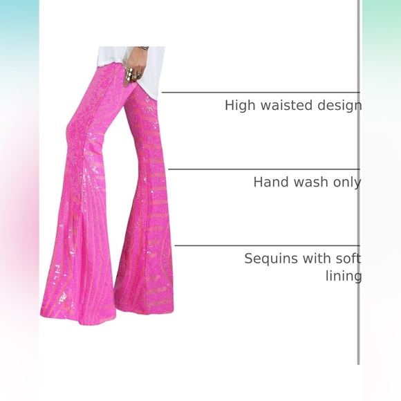 2/for $20 🪩 Hot Pink, Sparkly Sequins, High Waisted, Wide Leg Bell Bottoms - Picture 3 of 16